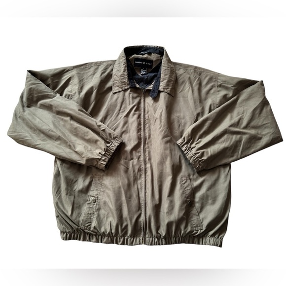 Men Haggar Golf Bomber Style Jacket Brown Made In Egypt Size Large - Picture 1 of 5